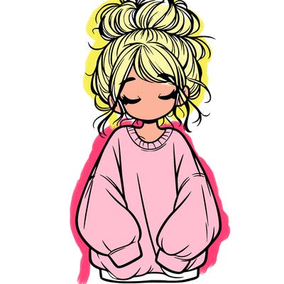 girl with baggy sweatshirt and messy bun