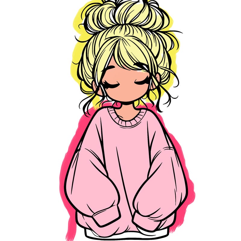 girl with baggy sweatshirt and messy bun