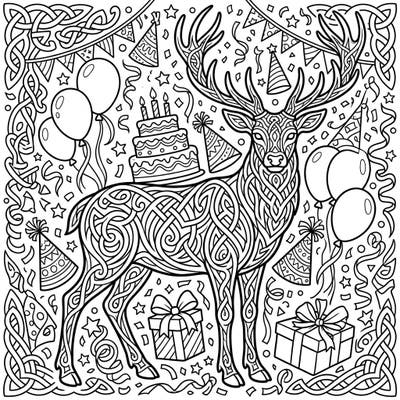 Unleash your creativity with this unique Celtic Stag Knots birthday coloring page, blending ancient symbolism with festive cheer. It's the perfect way to relax and celebrate, offering hours of intricate coloring fun for all ages.