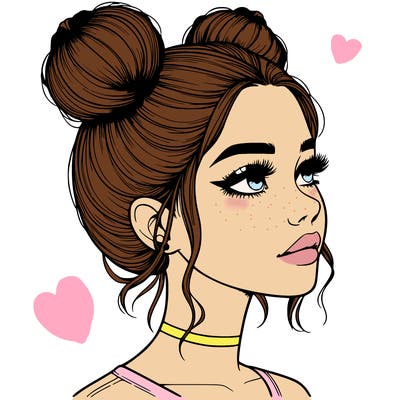 realistic girl with buns on the top of her head
