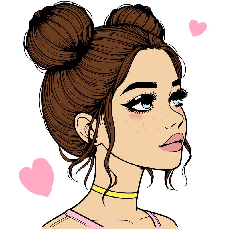 realistic girl with buns on the top of her head