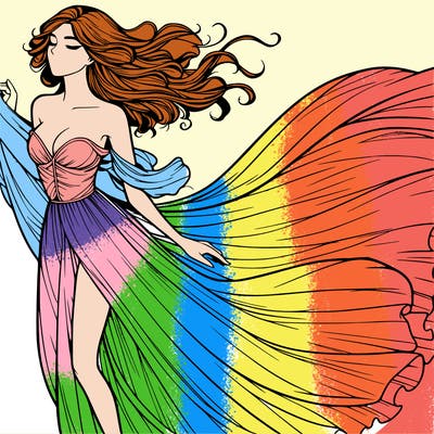 realistic woman in dress flowing the the wind