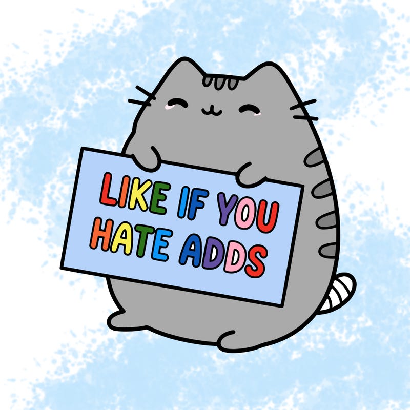 a kawii pusheen cat holding a sign that says like if you hate adds