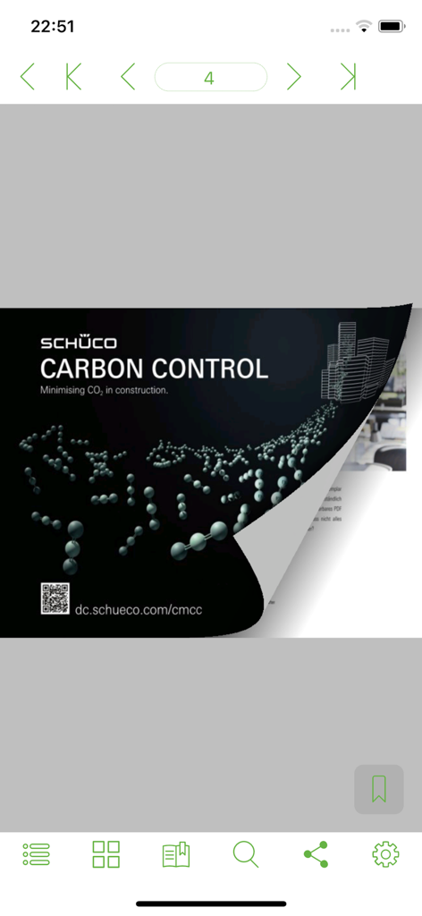 Docu Center - Schuco Docu Center App zeigt das technische Handbuch Carbon Control zur Minimierung von CO2 im Bauwesen an
