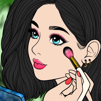 a realistic girl doing her makeup