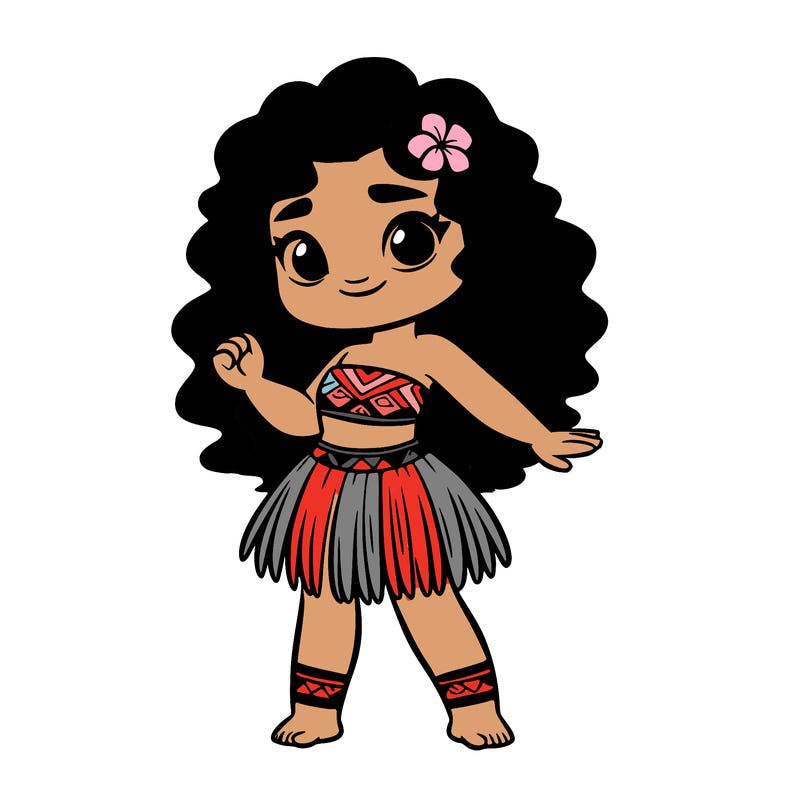 polynesian girl standing cutely wearing revealing clothes with short hula outfit and has long curly hair