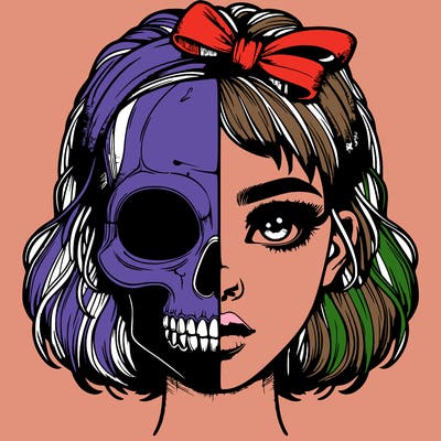 realistic girl with half skull mask