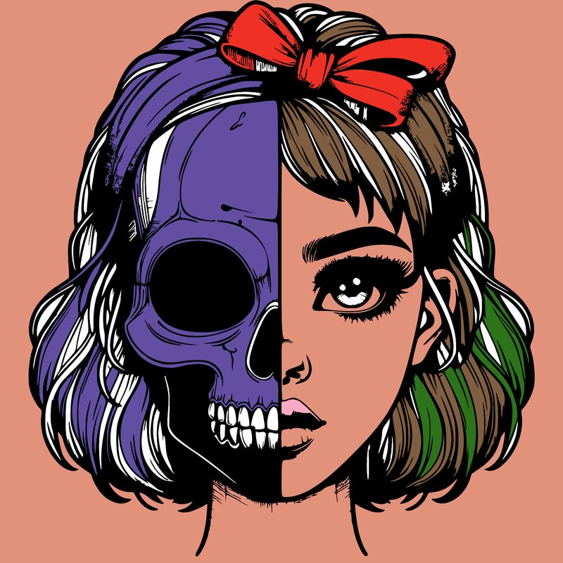 realistic girl with half skull mask