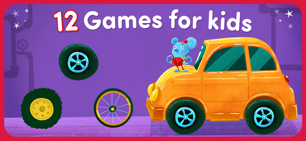 Educational matching game for toddlers featuring a yellow car and various wheels
