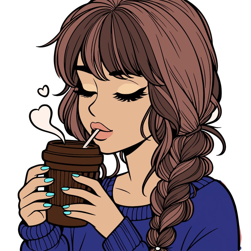 realistic girl drinking coffee