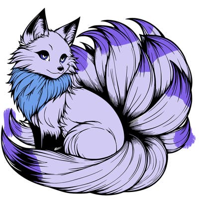 realistic detailed 9 tailed anime fox