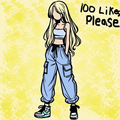 girl in baggy pants crop top and long hair