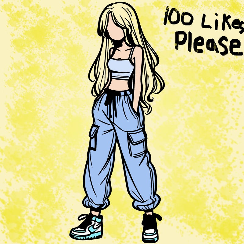 girl in baggy pants crop top and long hair
