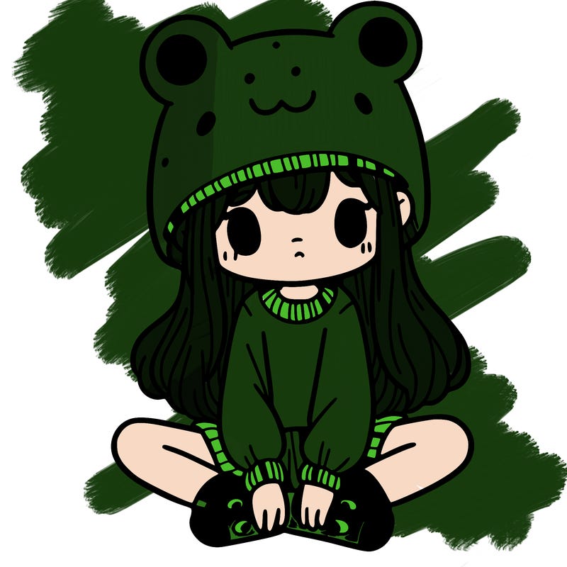 a girl wearing a frog hat and some frog socks