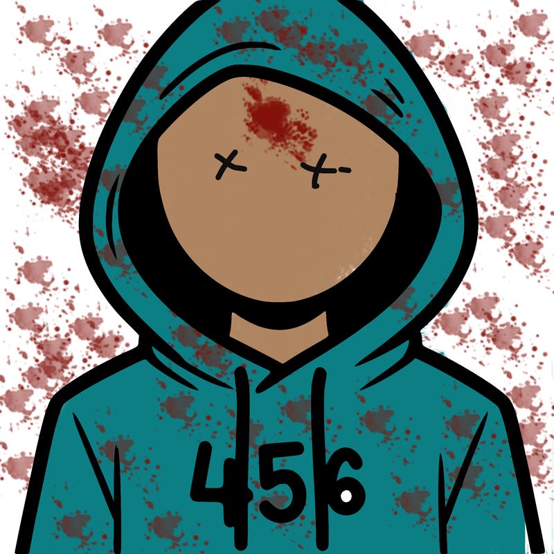 a person with non face waering a hoodie with a 456 symbol