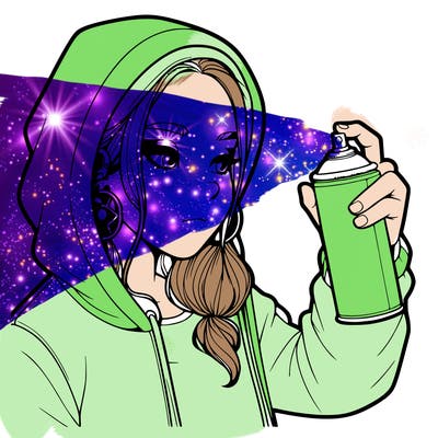 a realistic girl, spray painting