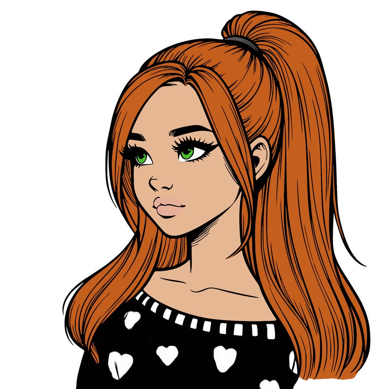 realistic girl with a high ponytail