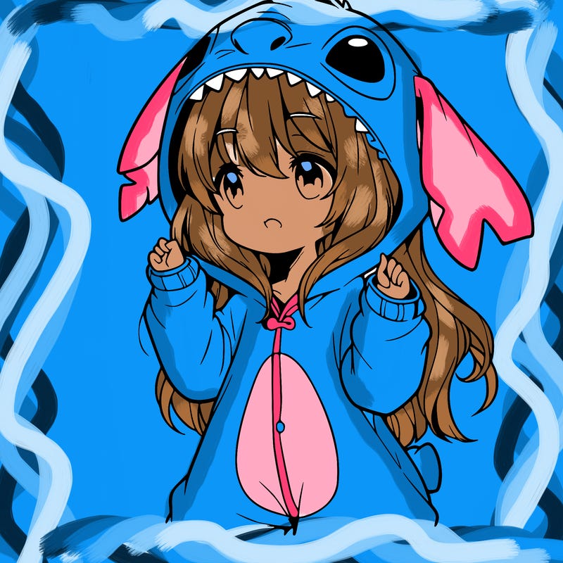 anime girl in a stitch onsie