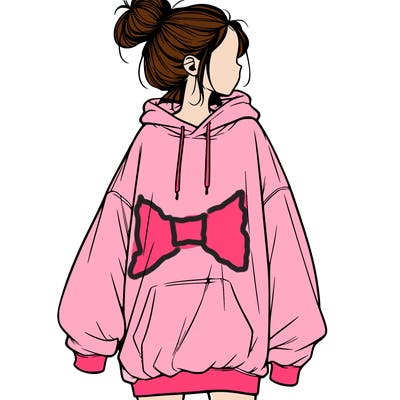 realistic girl with a oversized sweatshirt on and a bun