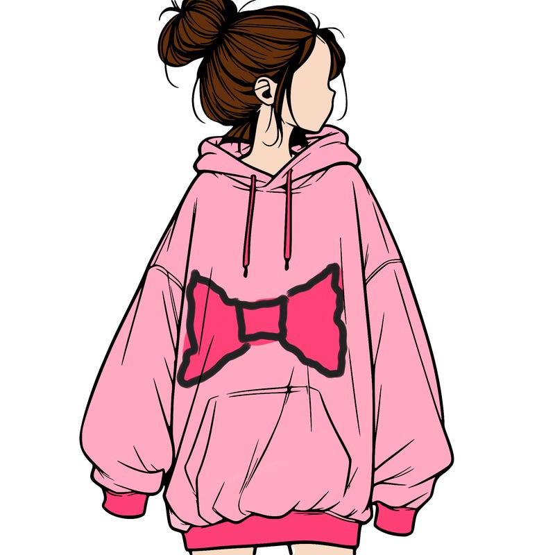 realistic girl with a oversized sweatshirt on and a bun