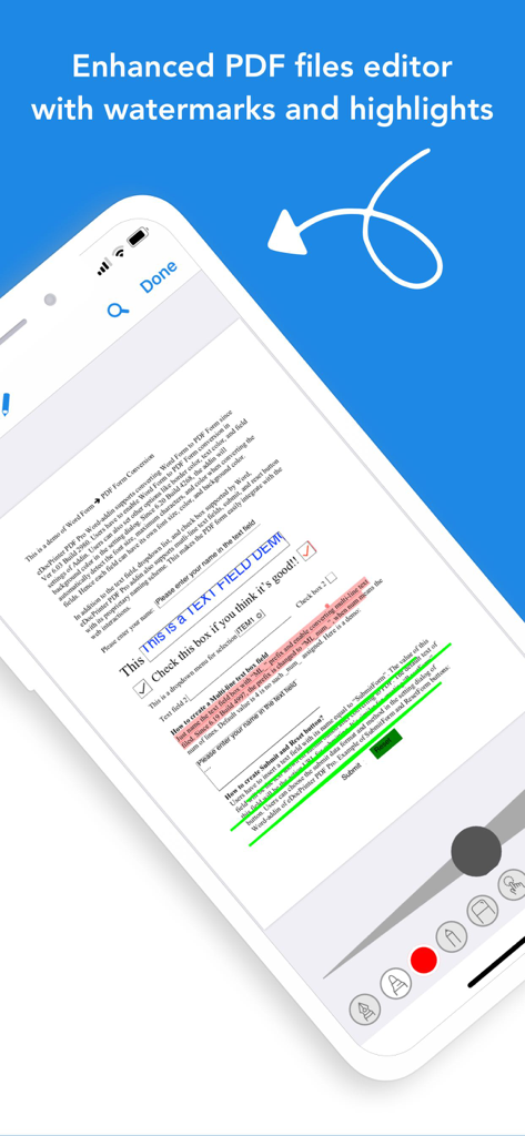 Enhanced PDF editor in Total Files Pro showing document highlights and annotation tools