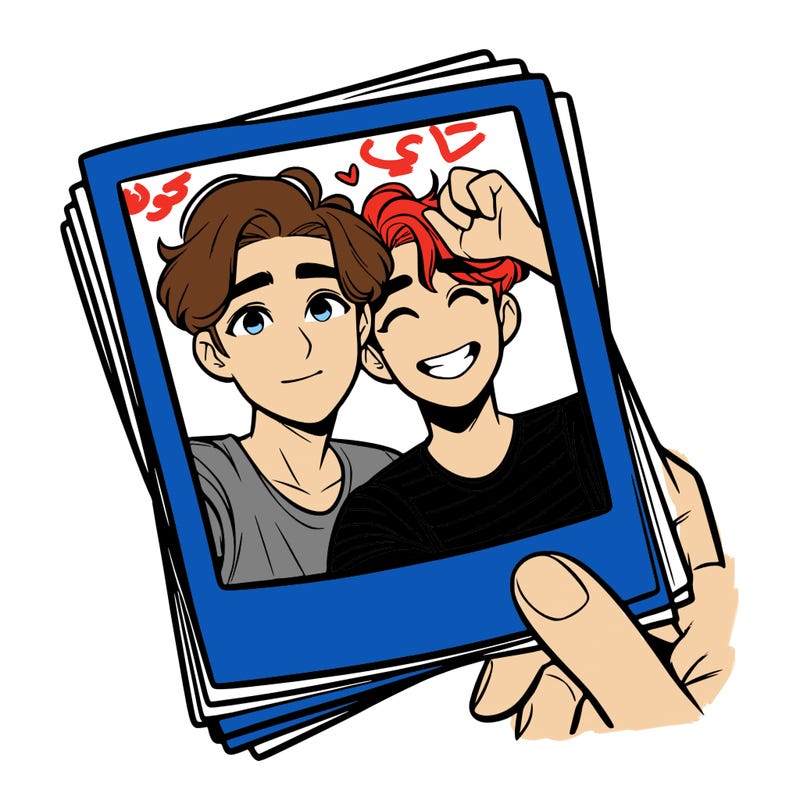 realistic, best friends taking a polaroid picture
