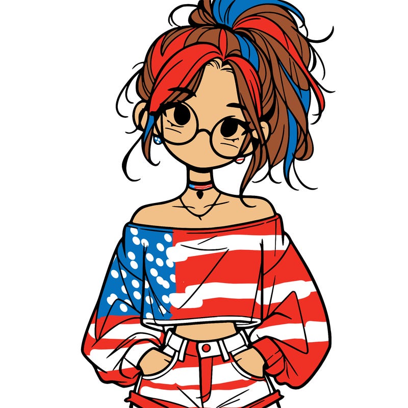 girl with a messy ponytail glasses a baggy crop top and jean shorts