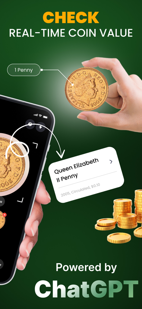 Coin Identifier: Coin ID Scan - Una aplicación móvil utilizando IA para escanear una moneda y mostrar su valor de mercado estimado