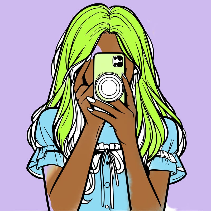 a realistic girl holding her phone taking pictures