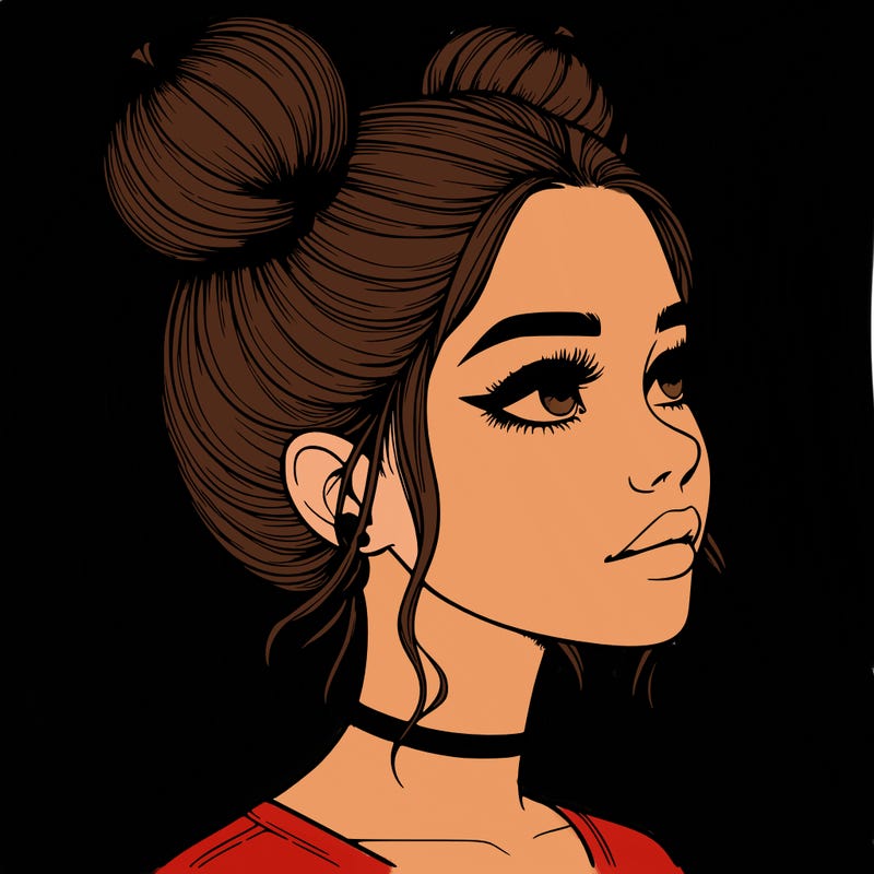 realistic girl with buns on the top of her head