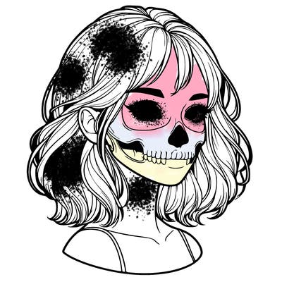 realistic girl with skull