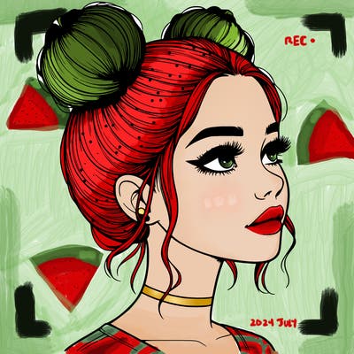 realistic girl with buns on the top of her head