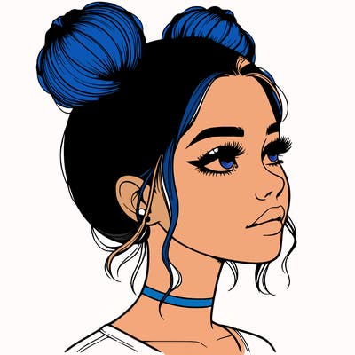realistic girl with buns on the top of her head