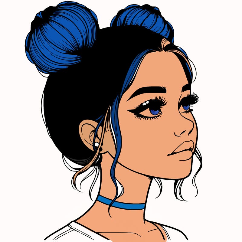 realistic girl with buns on the top of her head