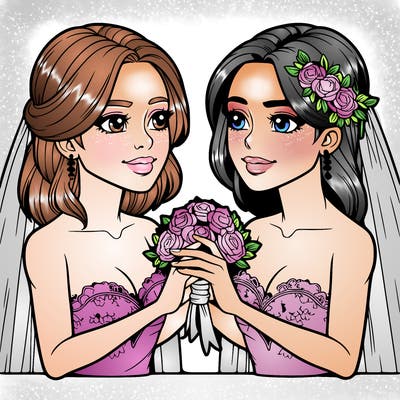 two realistic  women marrying each other