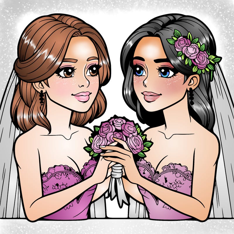 two realistic  women marrying each other