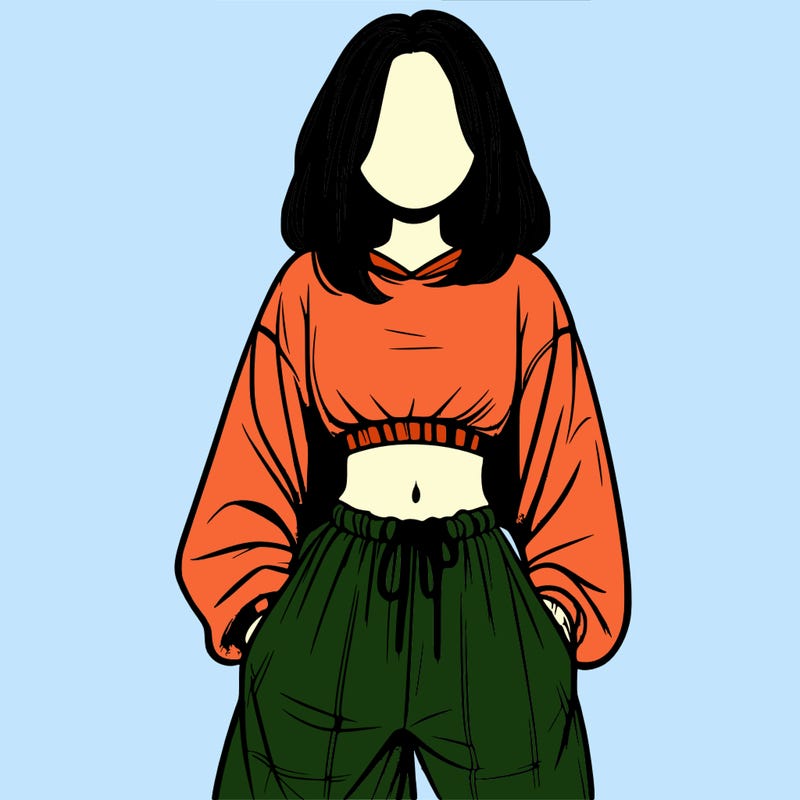 realistic girl faceless with baggy pants and a crop top