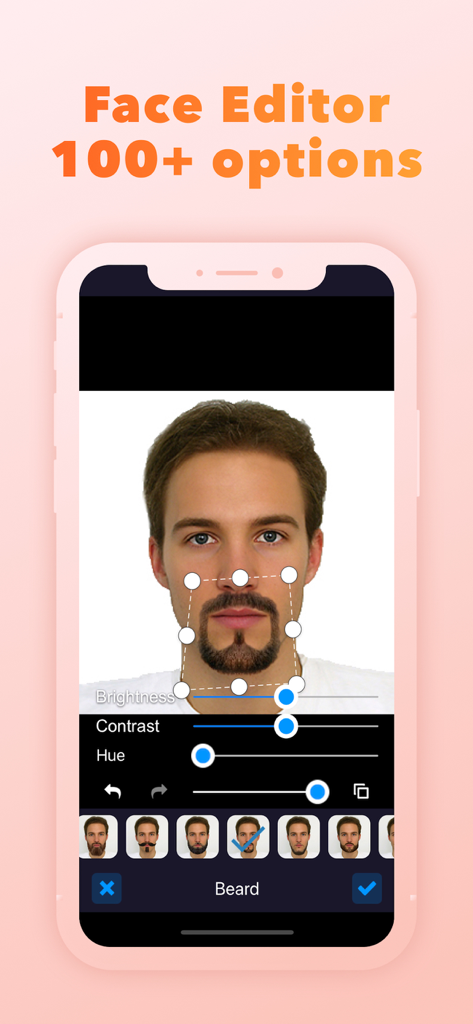Interfaz de la herramienta de edición facial que muestra opciones y ajustes de barba