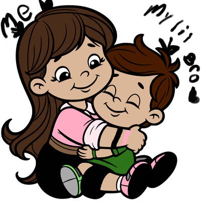 big sister hugging lil sis