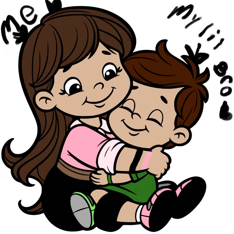 big sister hugging lil sis