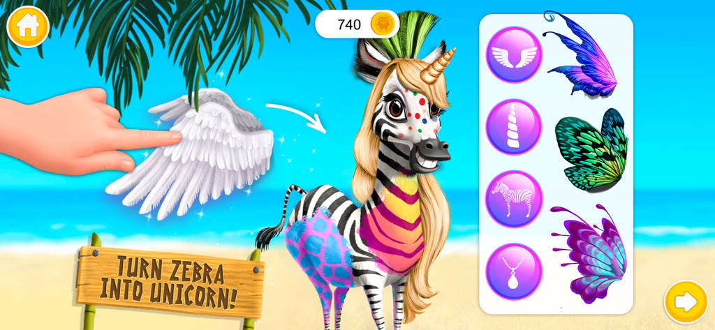 Jungle Animal Hair Salon 2 - A zebra being transformed into a unicorn with wings in Jungle Animal Hair Salon 2