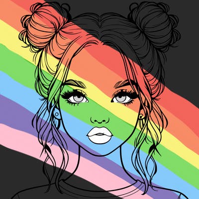 realistic girl with two buns in hair and lips