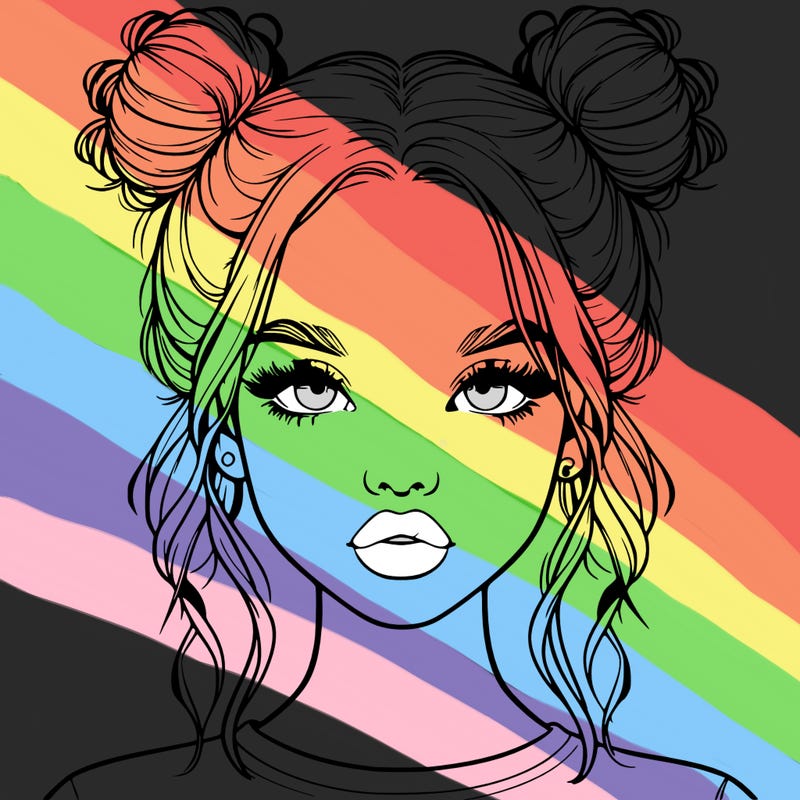 realistic girl with two buns in hair and lips