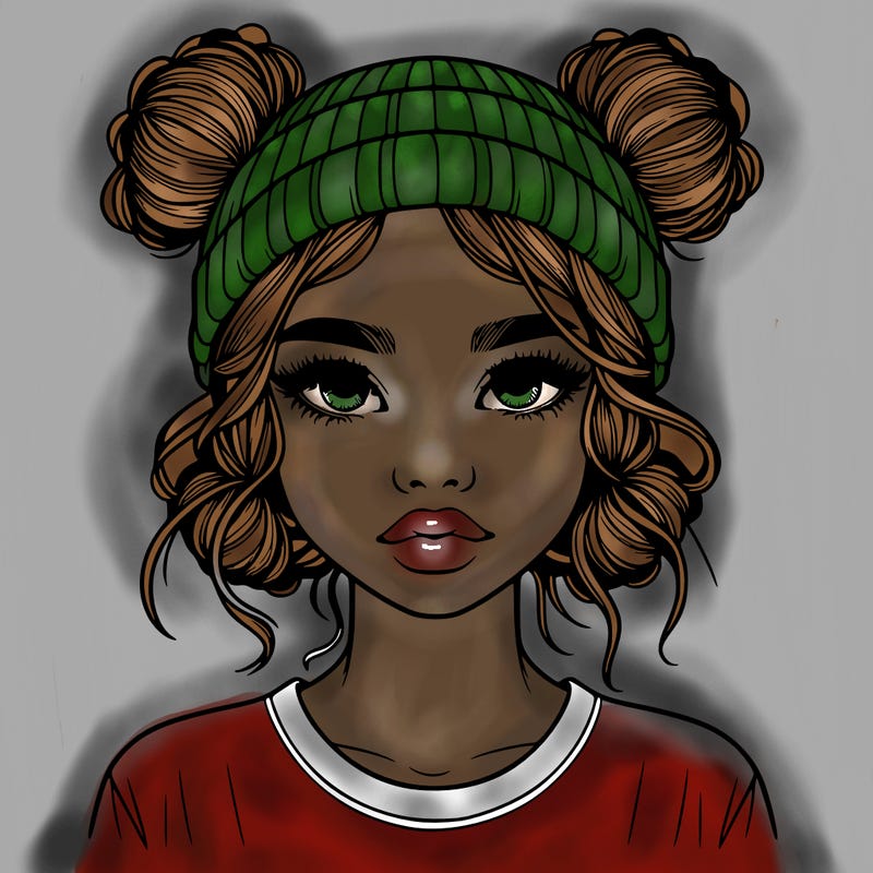 realistic girl with buns in her hair with a beanie on
