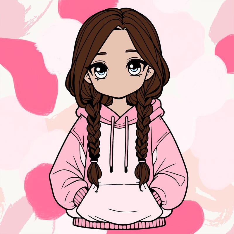 a realistic girl with a oversized hoodie and she has braids
