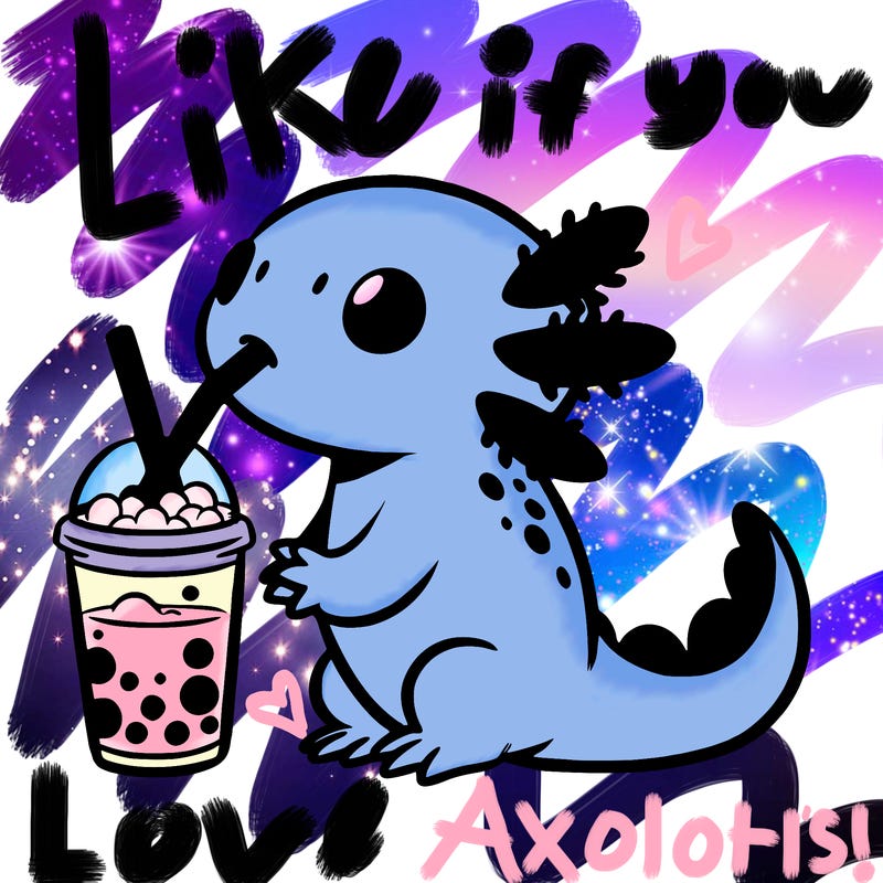 axolotl drinking boba