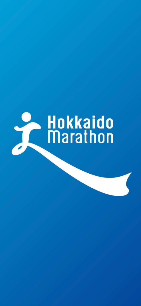 北海道マラソン-Hokkaido Marathon- - Official Hokkaido Marathon app splash screen featuring the race logo on a blue gradient background.