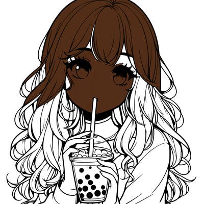 realistic girl drink a boba
