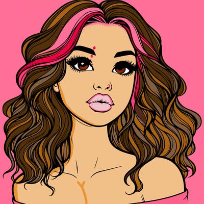 realistic girl with wavy hair and lips