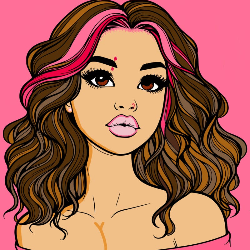 realistic girl with wavy hair and lips